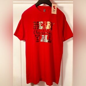 🎁 AD WEAR “Merry Christmas Y’all” Tee | Red Plaid & Leopard Holiday Shirt LARGE